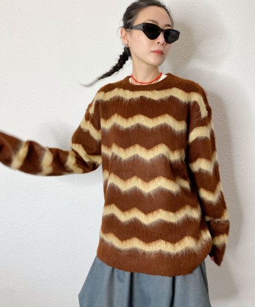 Caramel Zip Stripe Knit with Beanie  #241256